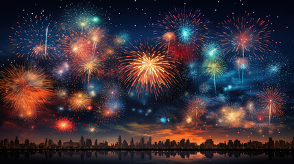 Colorful fireworks at celebration midnight. Generative Ai