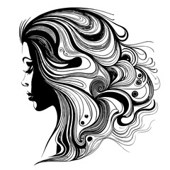 Sketch of beautiful woman silhouette with art hairstyle black and white design.