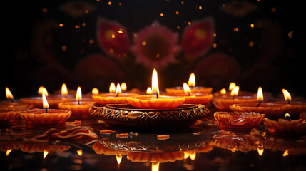 A poster for diwali with candles and the words diwali on it. Generative Ai