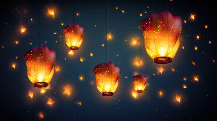 Obraz premium Colorful diwali hanging lanterns Neural network. Generative Ai