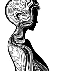 Sketch of beautiful woman silhouette with art hairstyle black and white design.