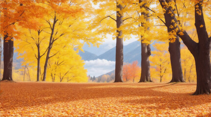 Autumn forest scenery with fall leaves