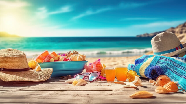 Travel Concept of Summer Vocation at The Tropical Island Beach With Food