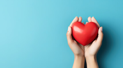 Fototapeta premium Close up hands holding red heart. Generative Ai