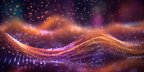 Obraz premium A Close-Up of The Concept of a Technology Digital Wave Pink and Gold Background