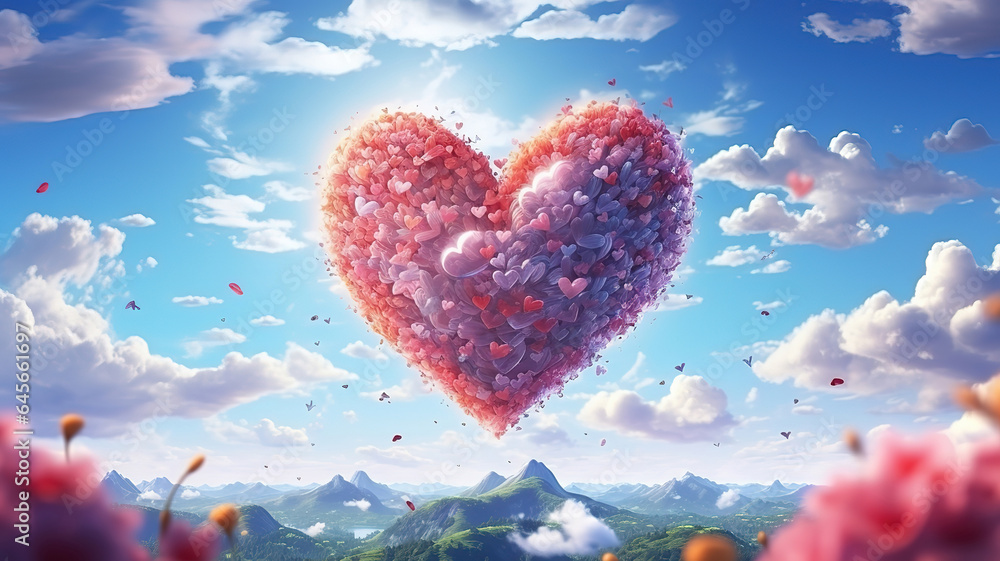 Wall mural heart in the clouds with a heart shape. generative ai