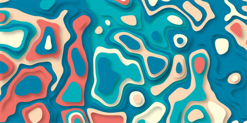 Multicolor abstract papercut background. Modern background with fluid and organic shapes. Abstract light and color full wavy shapes paper cut background. Multicolor waves concept for banner.
