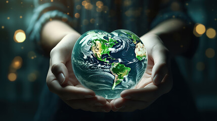 Fototapeta premium World heart day and environmental protection concept with love earth in community. Generative Ai