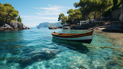 Aerial View of Beautiful Green and Dark Blue Crystal Clear Water Lake