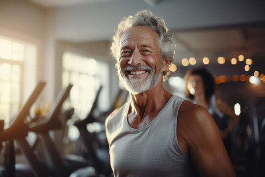 Handsome 55 year old man with a muscular body keeping in shape for health.