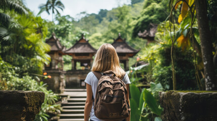 Woman with backpack exploring Bali, Indonesia.