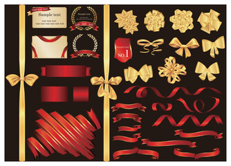 赤と金のリボンとカードと月桂冠のセット