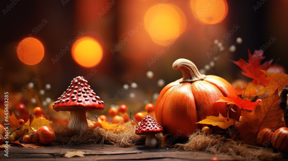 Poster thanksgiving day background in flat design with autumn elements. generative ai
