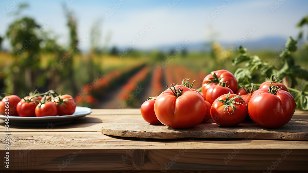 Poster countryside rustic farm-to-table setting, empty wood table with ample free space. generative ai