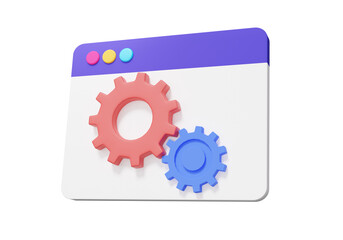 Website development floating isolated. coding language gears software developer concept. bug system warning symbol web UI-UX design program data. minimal cartoon. 3d render illustration