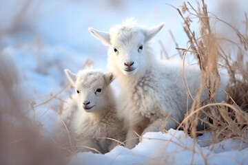 Lamb farming young mammal winter nature baby agriculture animals cute sheep snow
