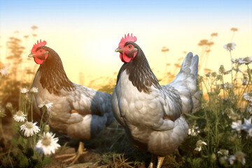 Fototapeta premium Bird chickens pasture hen poultry nature animal