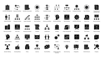 Workflow Glyph Icons Business Hierarchy Process Iconset in Glyph Style 50 Vector Icons in Black