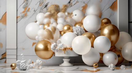 White and golden balloonsle background. 
