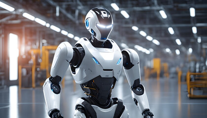 humanoid robot working in a high-tech factory, highlighting the advancement of robotics in industry. Ai generated
