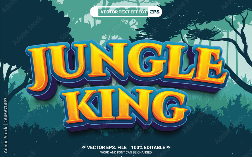 Poster jungle king editable vector 3d text style effect with jungle background