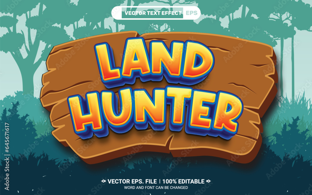 Poster land hunter 3d editable vector text effect with jungle background