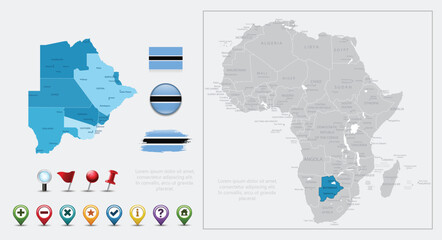 Obraz premium Botswana flag, map and navigation icons. Vector illustration