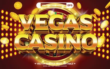 Vegas casino 3d editable casino vector text effect with shining casino light