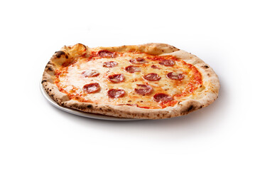 Deliziosa pizza sarda condita con salame e pecorino, cibo italiano 