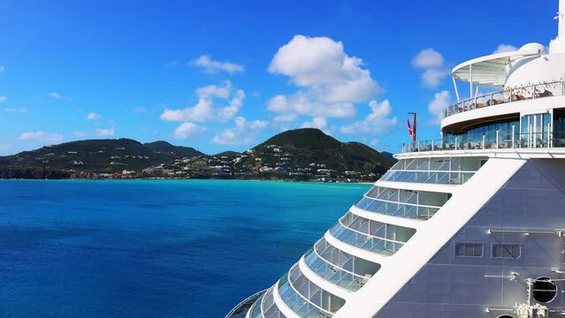Cruise ship on Sint Marrten island on a Caribbean cruise vacation.