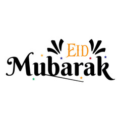 Eid mubarak text black transparent mosque with al fitr or adha gold lantern stars decoration