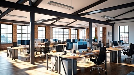 Fototapeta na wymiar interior office co-working space design, Generative AI