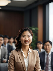 A young, confident Asian corporate businesswoman. Image created using artificial intelligence.