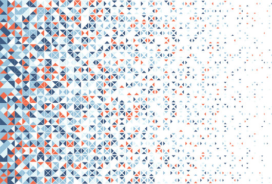 Blue orange halftone triangles pattern. Abstract geometric gradient background. Vector illustration.