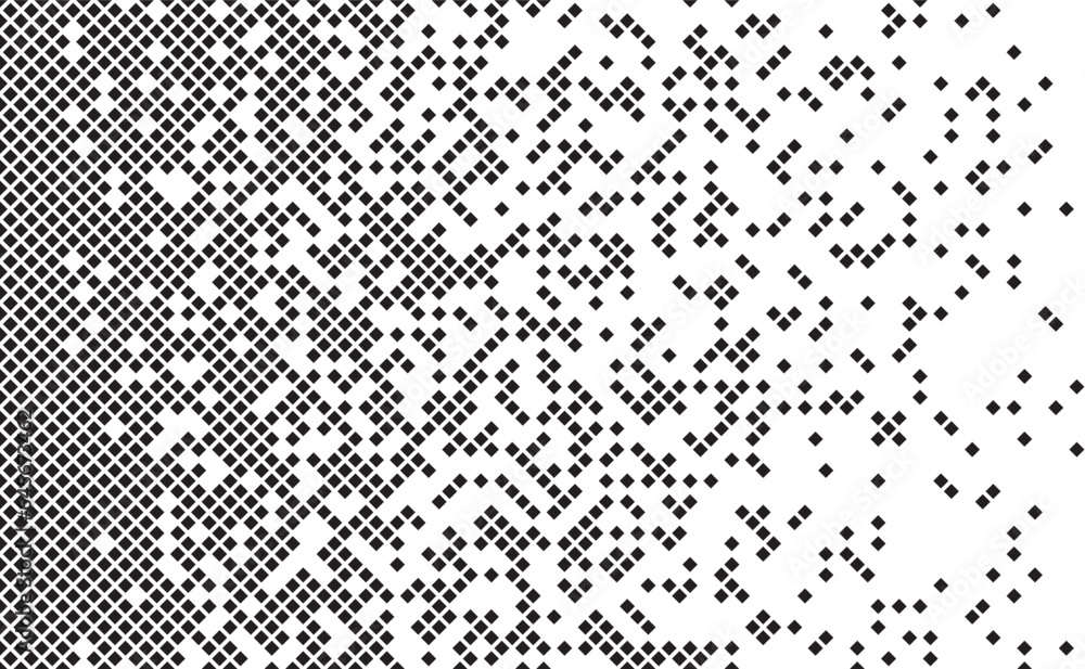 Poster dispersed background. disintegration pixel effect illustration. vector rectangle elements. disappear