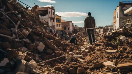 Papier Peint photo Maroc Morocco Shaken: People on the streets after earthquake