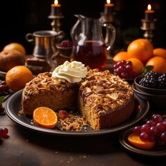 Fototapeta na wymiar Pumpkin Cake with fall spices, dessert for Thanksgiving