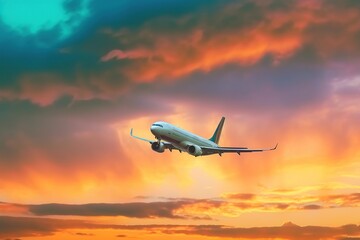 Fototapeta na wymiar Passenger Airplane Flying with beautiful sky