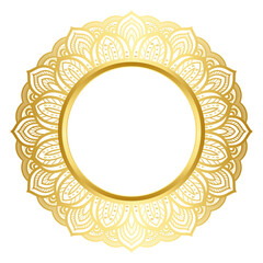 Indian flower mandala art with luxury golden circle frame transparent vintage gold circular pattern