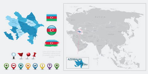 Azerbaijan map, flag and navigation icons. Vector illustration