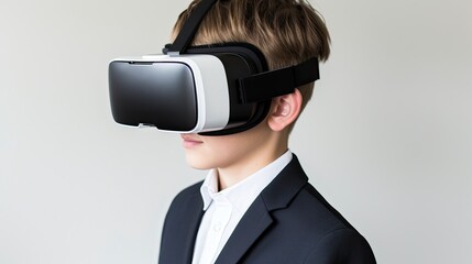 Child with virtual reality glasses for education, Generative AI