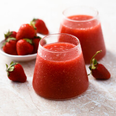 Refreshing watermelon drink with fresh strawberry