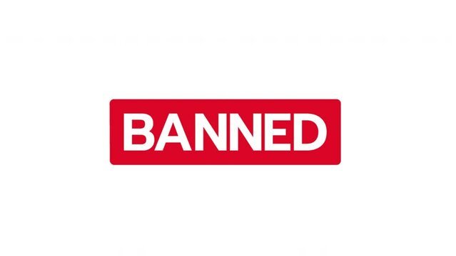 "BANNED" Hand stamping rubber stamp animation, transparent background, alpha channel included.