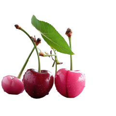 Cherry fruit and leaf on table transparent background
