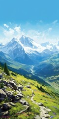 Artistic interpretations of mountain scenery ai image generated