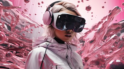 Metaverse digital cyber world technology, people with virtual reality VR goggle playing AR augmented reality game and entertainment, futuristic metaverse gameFi NFT game ideas, Generative AI