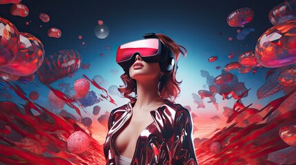 Metaverse digital cyber world technology, people with virtual reality VR goggle playing AR augmented reality game and entertainment, futuristic metaverse gameFi NFT game ideas, Generative AI