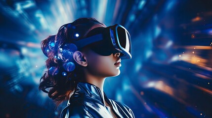 Metaverse digital cyber world technology, people with virtual reality VR goggle playing AR augmented reality game and entertainment, futuristic metaverse gameFi NFT game ideas, Generative AI