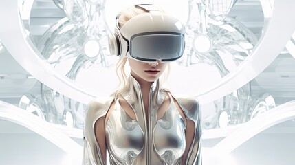 Metaverse digital cyber world technology, people with virtual reality VR goggle playing AR augmented reality game and entertainment, futuristic metaverse gameFi NFT game ideas, Generative AI