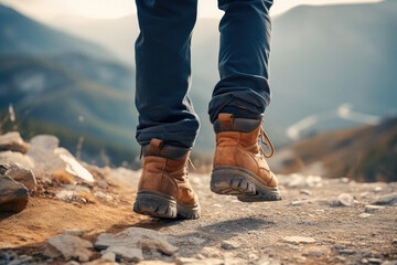 Exploring the Wilderness: Close-up of Hiking Boots